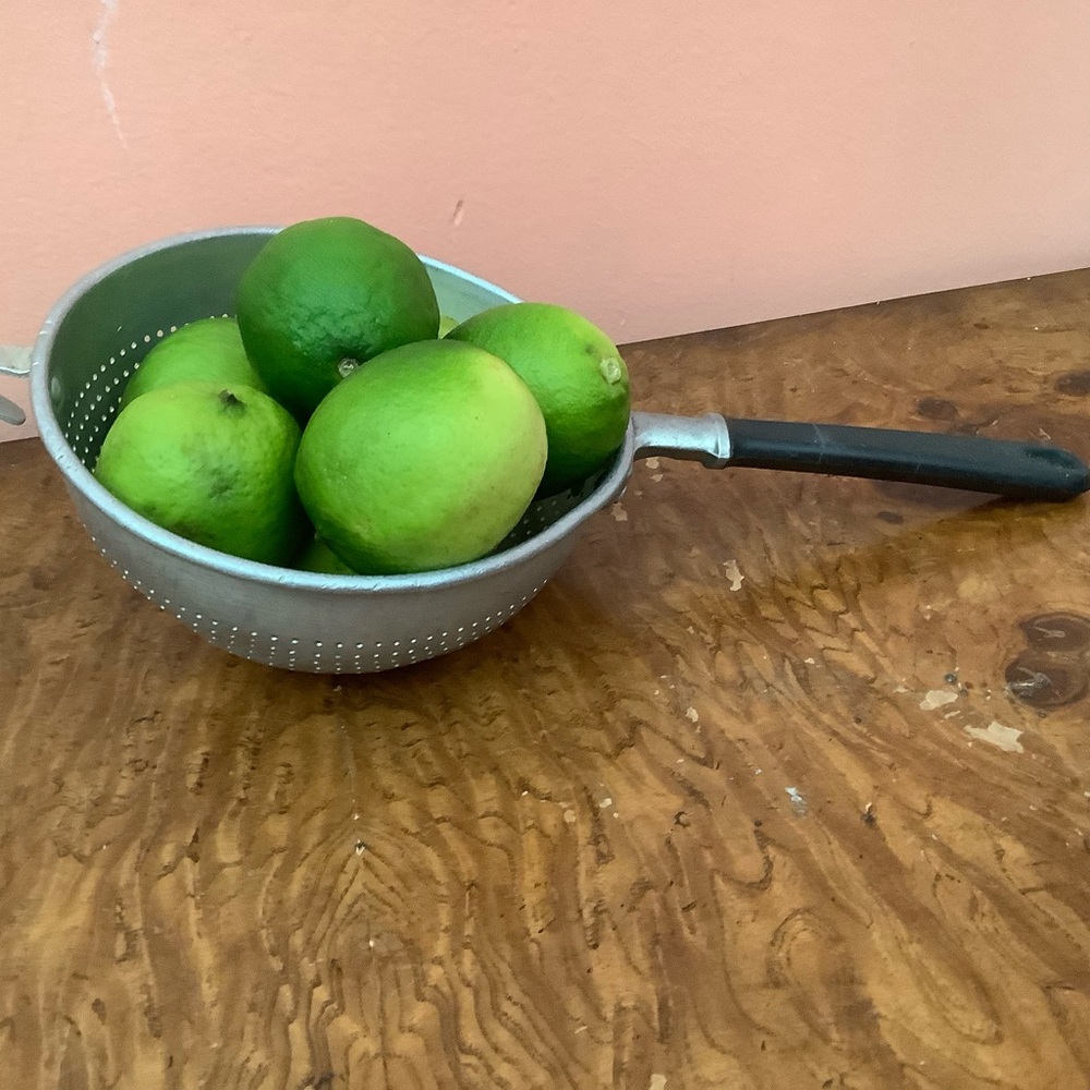 Vintage Aluminum Colander or Strainer With a Black Handle and a Pot Rim Hook 6”D